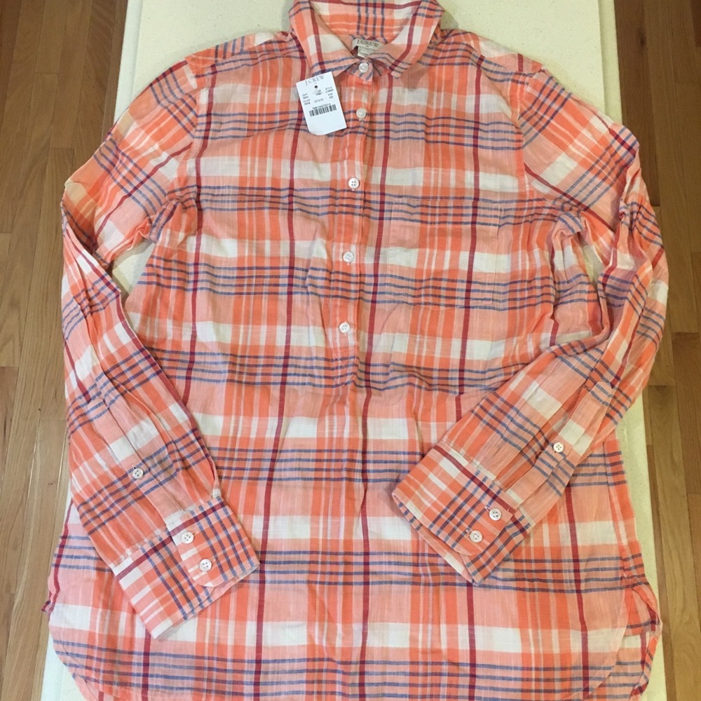NWT J Crew Factory Plaid Gauze Popover Shirt